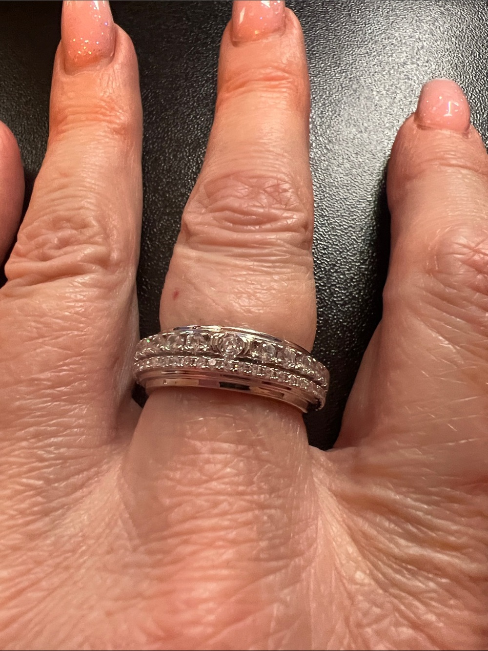 Round Crystal-Accented Silver eternity band - Silver